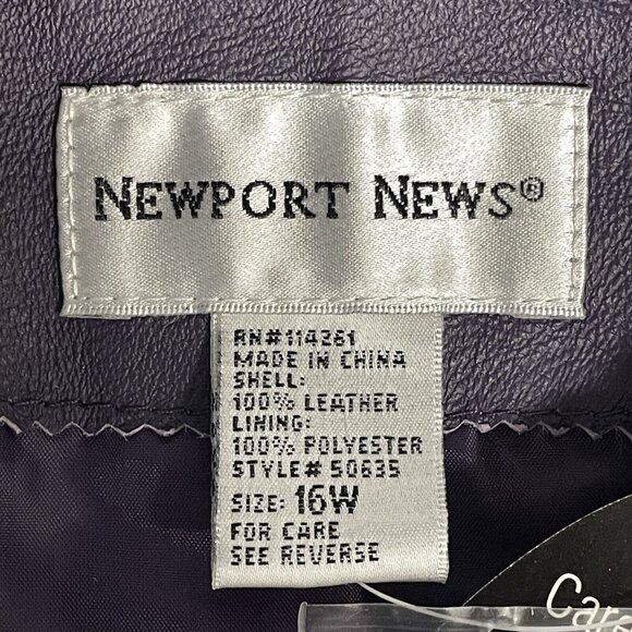 NWD Newport News Purple Leather Coat 2 Button Collar Lined Pockets Plus Size 16W - Picture 3 of 16